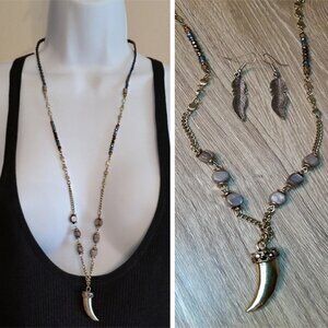 NWT Euro Collection Boho Horn Necklace Free Earrings
